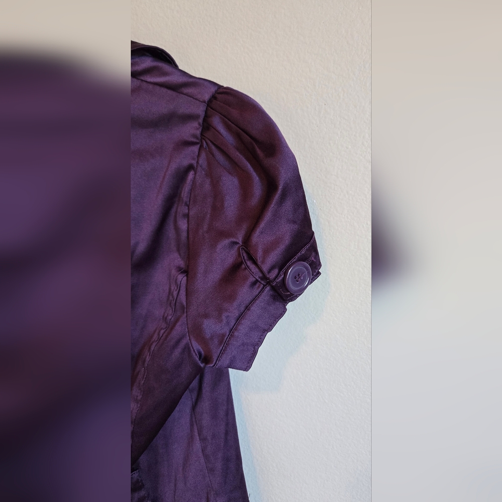Paris Blues Blazer Jacket Women’s Small Purple Satin Short Sleeve Fitted Button - Picture 11 of 11